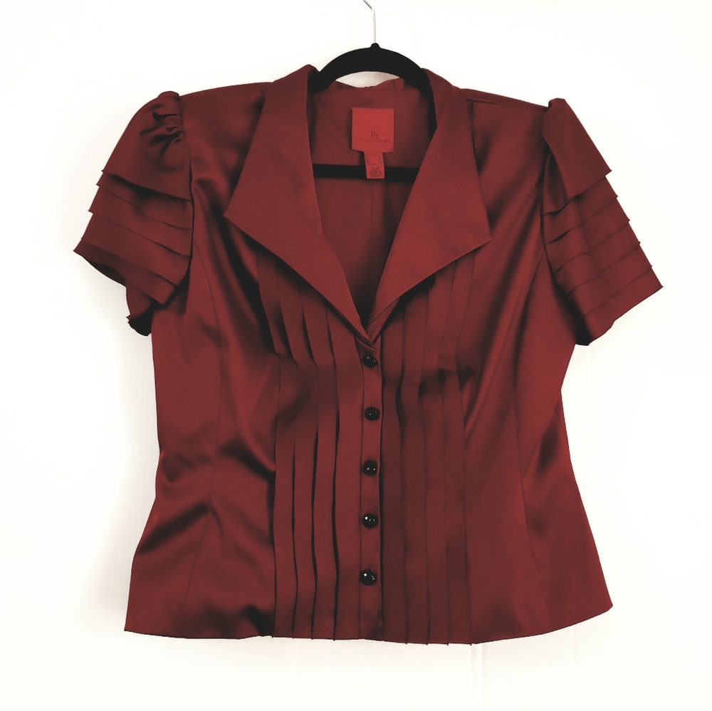 Js Collections Burgundy Buttons Down Blouse Size12 - image 1